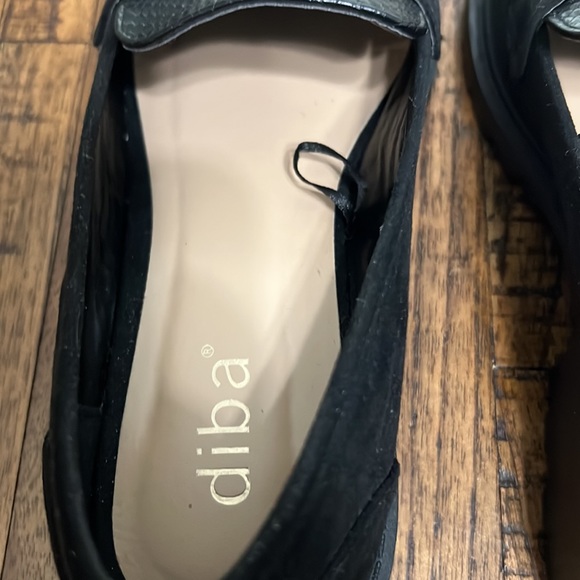 Diba Suede Loafers black with low lugged sole and toes gold tassels Size 7 - Picture 7 of 12